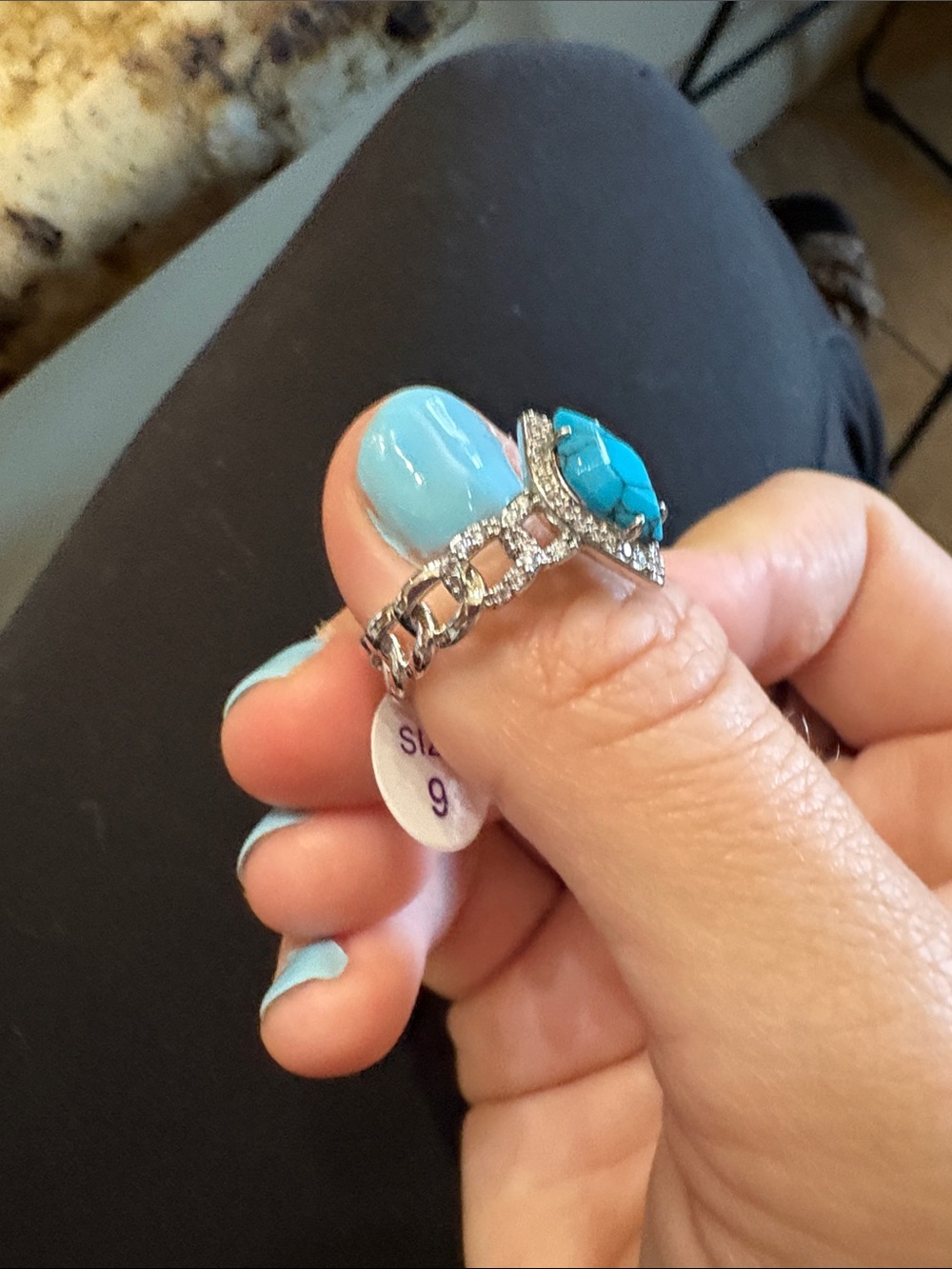 Turquoise Magnesite Rhodium Plating Ring - Picture 6 of 6